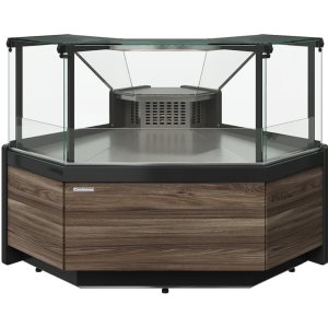 Витрина холодильная Carboma GC111 VM 5 (1008 Темный дуб)  (внешний угол, динамика, газлифт, без боковин)